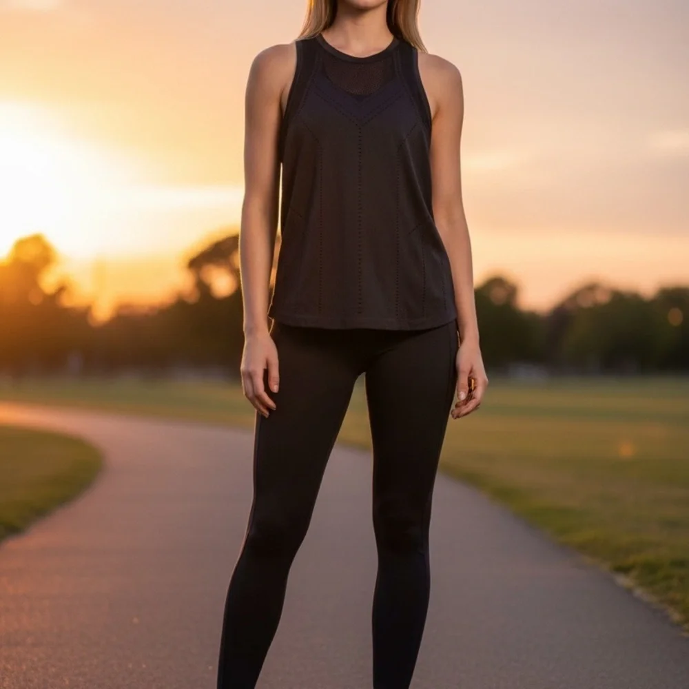 Athleta Black Racerback Perforated Athletic Tank - Picture 2 of 7